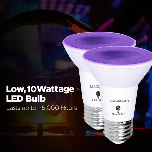 Vista 5 de Bluex Bombillas 4 unidades PAR20 LED de luz negra, 10 W (equivalente a 100 W) E26, nivel de foco de luz negra 385-400 nm, para pintura corporal