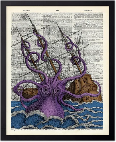 Vista 102 de Poster Master Póster de pulpo para parejas, póster de diccionario, arte Kraken, regalo romántico para él, ella, amantes, decoración náutica