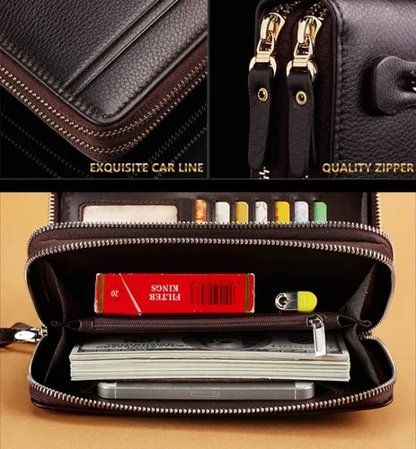 Vista 4 de Cartera larga de cuero para hombre, bolso de mano grande para negocios, tarjetero para teléfono, regalo para hombres, padre, hijo, marido, novio