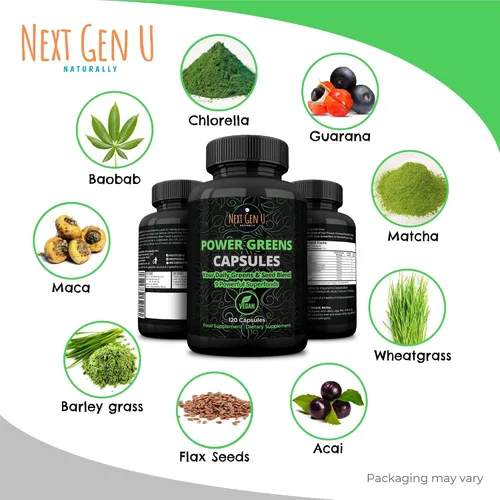 Vista 2 de Super Greens - Apoyo al sistema inmunológico - 500 mg 120 cápsulas veganas - Superalimentos para refuerzo diario - Mezcla cetogénica saludable