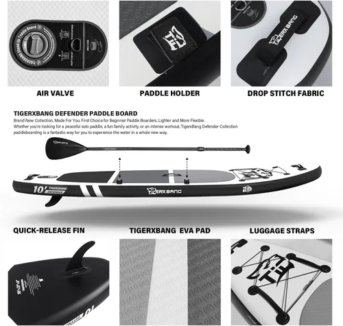 Vista 5 de Inflatable Paddle Board with Premium SUP Board Accessories, Allround Paddle Boards for Adults/Youth,Stand Up Paddle Board Defender Collection