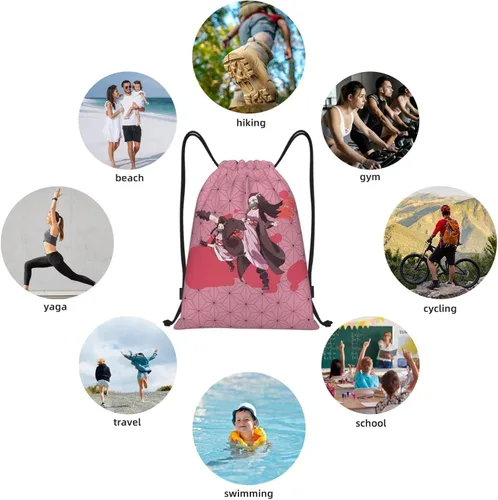 Vista 7 de Anime Kamado Nez-Uko Mochila con cordón para mujeres y hombres Deportes Gym String Sackpack impermeable bolsa de viaje con cordón, Negro -, Classic