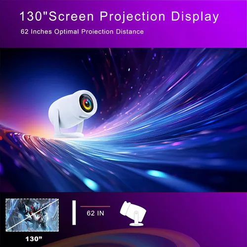 Vista 5 de Mini proyector portátil inteligente de 180° 4K con WiFi y Bluetooth para iPhone, proyector de techo de dormitorio 300ANSI con aplicaciones 1080P