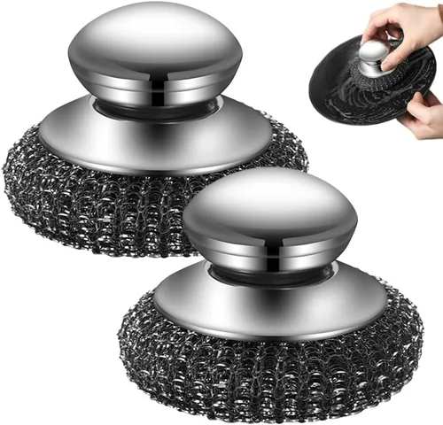 Vista 9 de Depurador de lana de acero con asa, limpiador de platos de acero inoxidable resistente para limpiar platos, ollas de hierro, estufas, fregadero