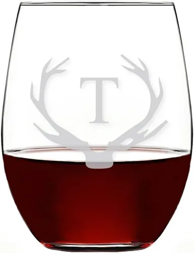 Vista 22 de Antler Initial - Copa de vino sin tallo (15 onzas, letra B, 4 unidades)