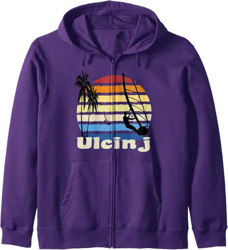 Vista 6 de Ulcinj Montenegro Windsurfing Windsurf Sudadera con capucha con cremallera para playa, Negro