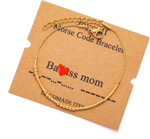 Vista 97 de JoycuFF Pulseras inspiradoras de código morse para mujeres, cuentas de plata, joyería con mantra de motivación, regalos para ella