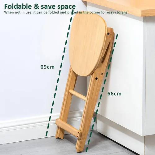 Vista 5 de Taburete de bar plegable de bambú, taburete plegable portátil, taburete de altura de mostrador de cocina, silla de bar plegable con reposapiés