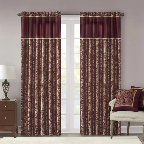 Vista 9 de Madison Park Cortina jacquard de paisley de seda sintética, con bolsillo para barra con forro de privacidad para sala de estar, cocina, dormitorio