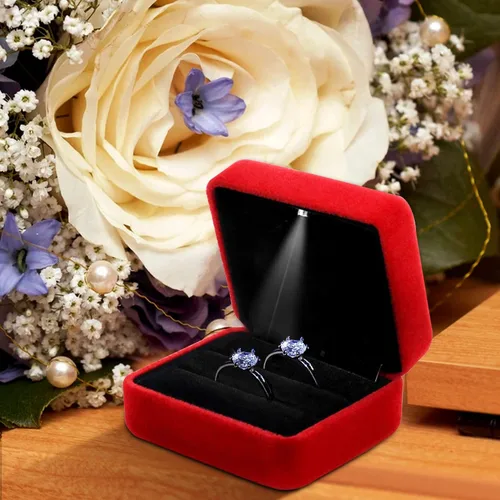 Vista 5 de GBYAN Ring Box for Wedding Ceremony Velvet Couple Ring Holder Double Slot Jewelry Storage Box for Engagement