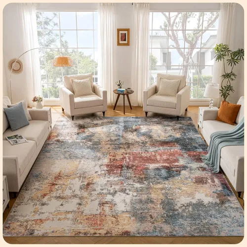 Vista 27 de Istana Alfombra larga antideslizante de 2.5 x 8 para el hogar, para pasillo y cocina, lavable, sedosa y suave al tacto, elegante, color azul y marfil