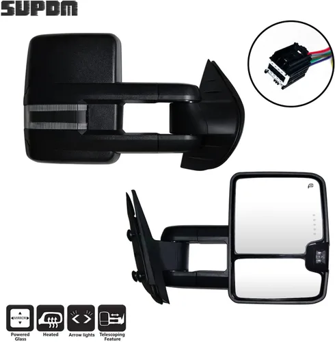 Vista 2 de Espejos de remolque compatibles con Chevy Silverado Suburban Tahoe Avalanche GMC Sierra Yukon 2007-2013 con espejo lateral de vidrio calefactable