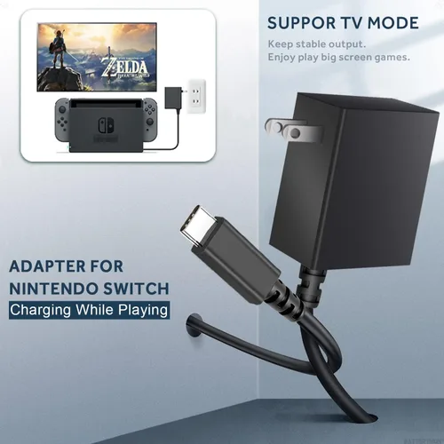 Vista 5 de Adaptador de CA de 15 V 26 A de repuesto para consola de juegos Nin-tendo Switch Lite Switch Dock Switch Pro Controller cargador de pared con cable
