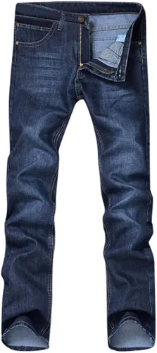 Vista 3 de Forthery - Pantalones de mezclilla elásticos de ajuste clásico azul para hombres, pantalones de mezclilla para adolescentes, niños y adolescentes