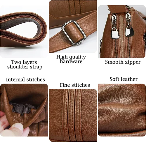 Vista 5 de Bolso bandolera de piel sintética suave para mujer, bolso cruzado con múltiples bolsillos, bolso cruzado mediano espacioso a la moda con asa superior