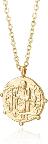Vista 29 de Aobei Pearl Collar chapado en oro de 18 quilates con dije de cruz de corazón, corazón, estrella, león, mal de ojo, amor, medallón, clip de papel
