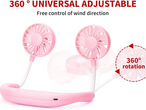 Vista 3 de Ventilador de cuello portátil recargable, ventilador personal manos libres, mini USB, con banda para el cuello, ventilador deportivo de 3 Paquete