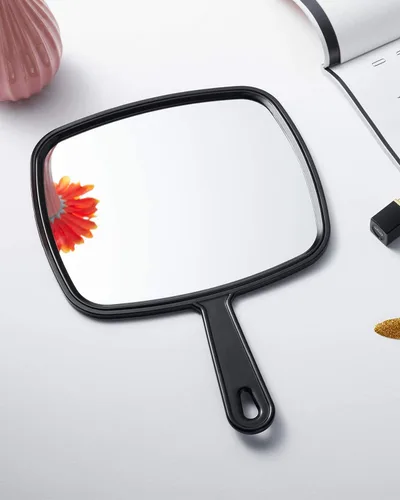 Vista 4 de Espejo de mano negro para estilista con mango para uso multiusos, marco ligero y grueso: uso multiusos: 1CT