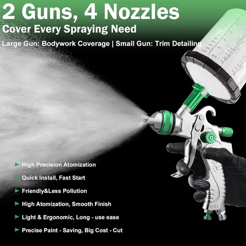 Vista 5 de HVLP - Kit de pistola de pulverización de aire, 2 pistolas de pintura automotriz, 0.5/0.031 in, 4.2 fl oz y 1.4/0.067 in 20.3 fl oz desechables taza