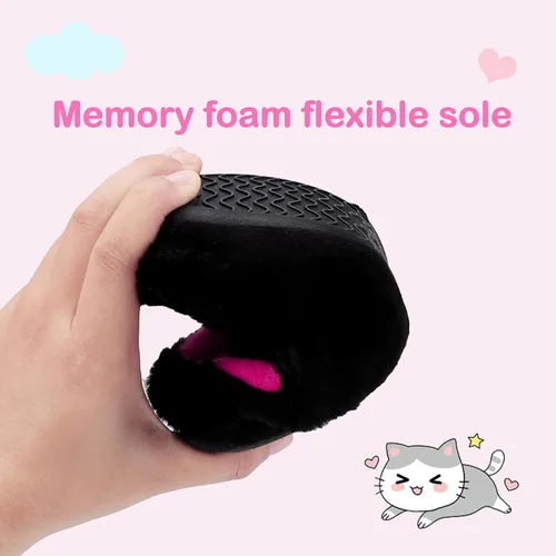 Vista 4 de Pantuflas esponjosas para niñas pequeñas, bonitas, de unicornio, gato, para interiores, hogar, zapatos de casa, zapatos de felpa mullida