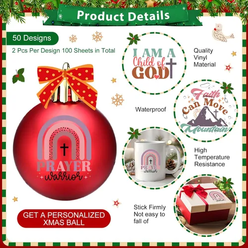 Vista 2 de Fainne 100 piezas de calcomanías navideñas con palabras para manualidades, calcomanías de vinilo navideñas inspiradoras, impermeables, calcomanías