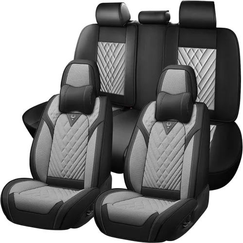 Vista 29 de Fundas de Asiento de Coche para Nissan Murano 2003-2026, Funda de Asiento Completa de Piel Nappa Impermeable, Protector de Asiento Automotriz Gris