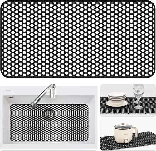 Vista 17 de Bestjing Paquete de 2 protectores de silicona para fregadero de cocina, accesorio de rejilla de cocina de 12 x 11 pulgadas, tapete antideslizante