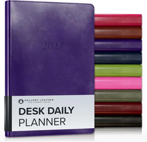 Vista 16 de Gallery Leather Agenda diaria 2027 Acadia páginas doradas y negras Agenda y cuaderno diario elegantemente encuadernado con elegantes bordes