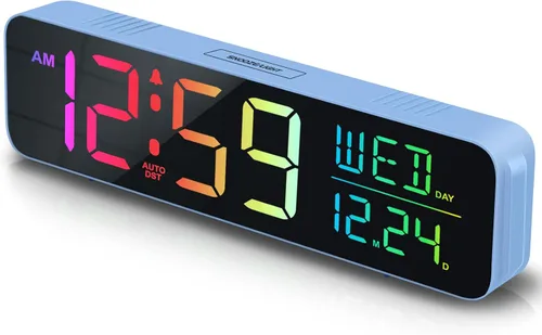 Vista 8 de Peakeep Reloj digital, reloj despertador alimentado por batería para dormitorios, esfera de espejo, números grandes, 6 atenuadores para personas
