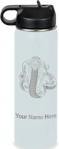 Vista 42 de LaserGram Botella de agua personalizada, serpiente de cobra, acero inoxidable de doble pared aislada al vacío con popote superior, regalo grabado