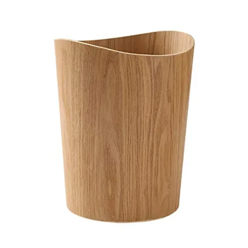 Vista 8 de Cubo de basura redondo apilable, de madera natural, para baños, cocinas, oficinas en casa (madera oscura)