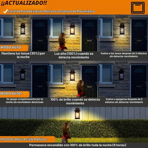 Vista 4 de FILIYANO - Lámpara de pared para exteriores con sensor de movimiento, bronce aceitado, 1 paquete