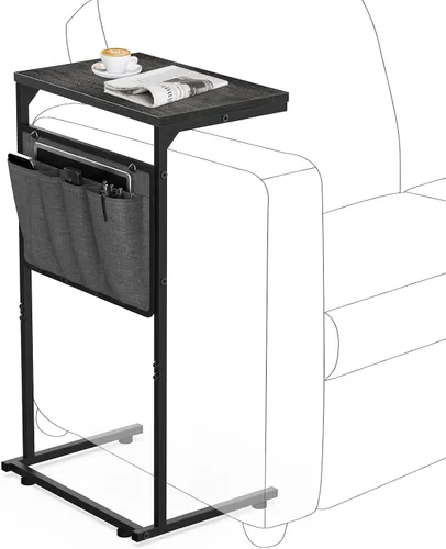 Vista 9 de Vantic - Mesa auxiliar en forma de C, mesa lateral pequeña para sofá y reclinable, bandeja deslizable debajo del sofá con bolsa de almacenamiento