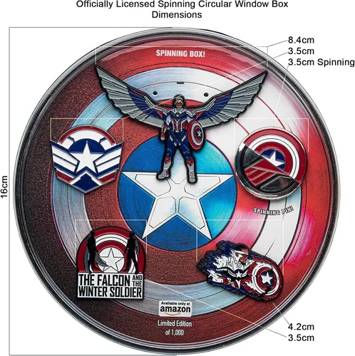 Vista 19 de Marvel Studios: The Falcon y The Winter Soldier - Juego de 5 pines de solapa con base de metal y esmalte con caja circular de 6.3 pulgadas