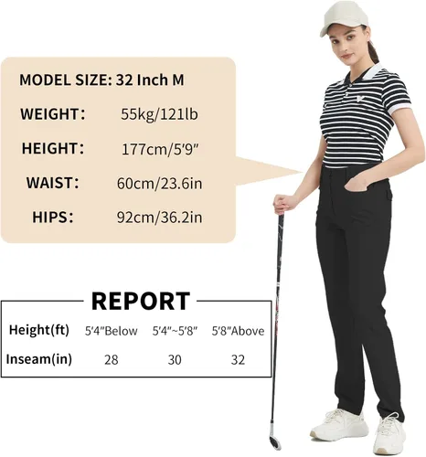 Vista 4 de QBK Pantalones de golf para mujer, tallas pequeñasregularesaltas, ajuste delgado, ligeros, elásticos, pantalones casuales de trabajo con cintura alta