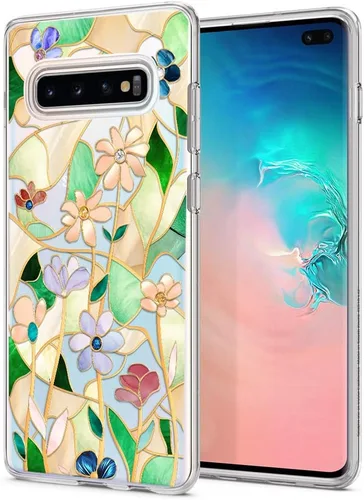 Vista 10 de Unov Funda para Galaxy S10, transparente con diseño, ajuste delgado, buen agarre, funda de teléfono en relieve, cubierta protectora a prueba