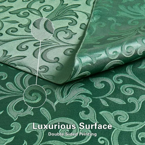 Vista 2 de Mantel cuadrado de damasco de desplazamiento verde jacquard de 52 x 52 pulgadas, mantel lavable para mesa de comedor, fiestas de buffet y campamento
