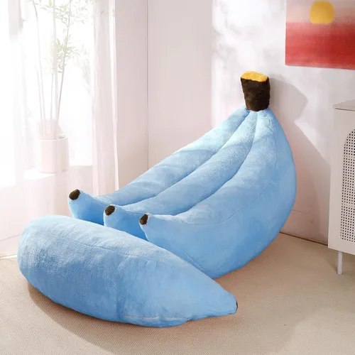 Vista 20 de Sofá de frijoles con otomana IEVENW en forma de banana, sofá de piso con reposapiés, cómodo sofá cama convertible para adultos, sofá de felpa