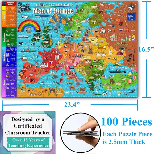 Vista 7 de Think2Master Rompecabezas colorido de 100 piezas con mapa de Estados Unidos y mapa de Europa de 100 piezas. Divertido juguete educativo para niños
