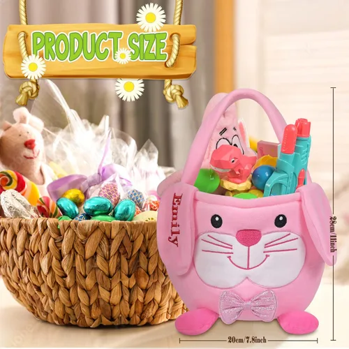 Vista 21 de Cesta de Pascua personalizada para niños, conejo rosa 019B-Rosa