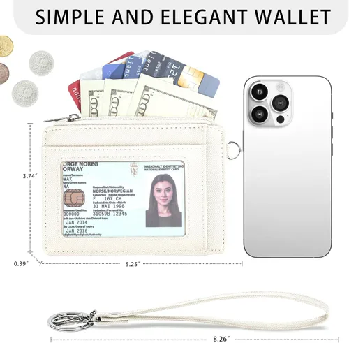 Vista 6 de SEAVILIA Billetera pequeña para mujer, delgada, llavero, carteras RFID para tarjetas de crédito con bolsillo con cremallera, ventana