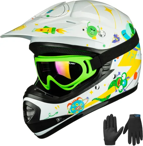 Vista 12 de ILM Casco con gafas de seguridad y guantes deportivos para niños y adolescentes, para motocross, cuatrimoto, motocicleta y todoterreno, aprobado por