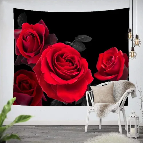 Vista 7 de LIVILAN Tapiz floral de rosas rojas para decoración de pared de dormitorio, sala de estar, 60 x 79 pulgadas