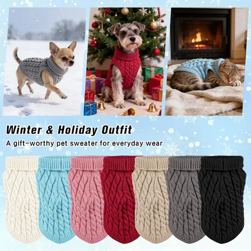 Vista 5 de Winmany Suéter de punto de cuello alto para mascotas, abrigo de invierno, suéter de punto grueso, ropa de ganchillo para perros pequeños y medianos