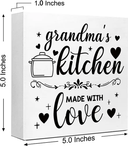 Vista 2 de LVQHI Letreros divertidos de madera para cocina, diseño de Kithcen de la abuela hecho con amor, caja de madera para estante de cocina, decoración