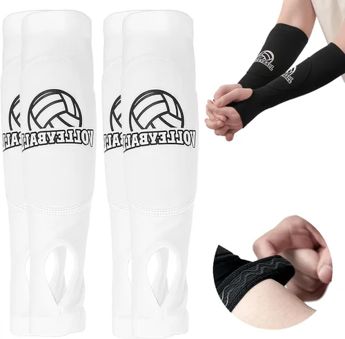 Vista 6 de 2 pares de mangas de brazo temáticas de voleibol con protección acolchada para el codo