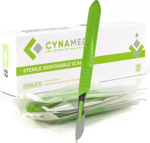 Vista 13 de Cynamed - Cuchillas de bisturí desechables Cuchillas afiladas de acero inoxidable templado Paquete de 10 cuchillos de bisturí estériles Mango