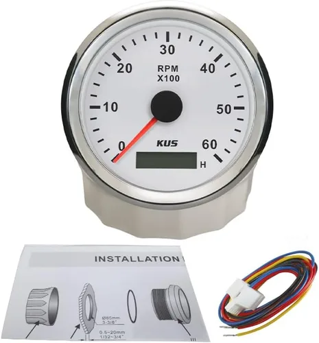 Vista 5 de KUS Tacómetro RPM Gauge REV Contador con contador de horas 6000RPM 3.346 in 12V/24V con retroiluminación roja y amarilla
