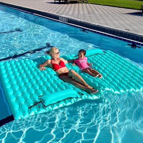 Vista 13 de Alfombra flotante inflable gigante mejorada 2025 - Flotador de piscina para adultos con hamaca para piscina, piscina, playa, lago para fiesta