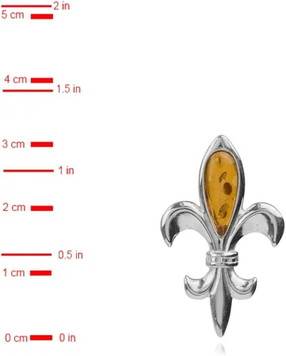 Vista 2 de Colgante de plata de ley ámbar flor de lis Royalty, Plata esterlina Plata, Ámbar